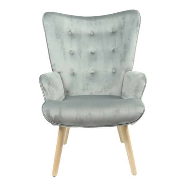 255 000025 2 10 Armchair Fluffy pakoworld velvet fabric grey-natural leg 75x69x96cmIndoor furniture > Living room armchairs