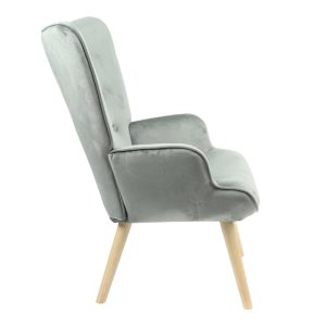 255 000025 3 10 Armchair Fluffy pakoworld velvet fabric grey-natural leg 75x69x96cmIndoor furniture > Living room armchairs