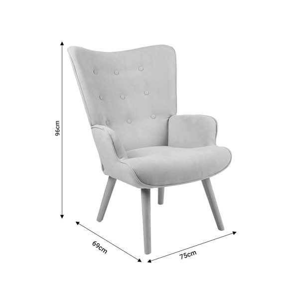 255 000025 4 10 Armchair Fluffy pakoworld velvet fabric grey-natural leg 75x69x96cmIndoor furniture > Living room armchairs