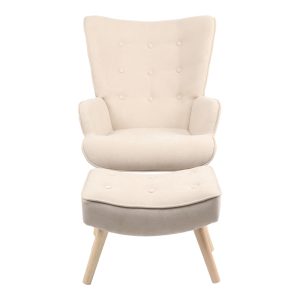 255 000036 2 4 Armchair with footstool Vivienne pakoworld fabric beige-natural leg 75x69x96cmIndoor furniture > Living room armchairs