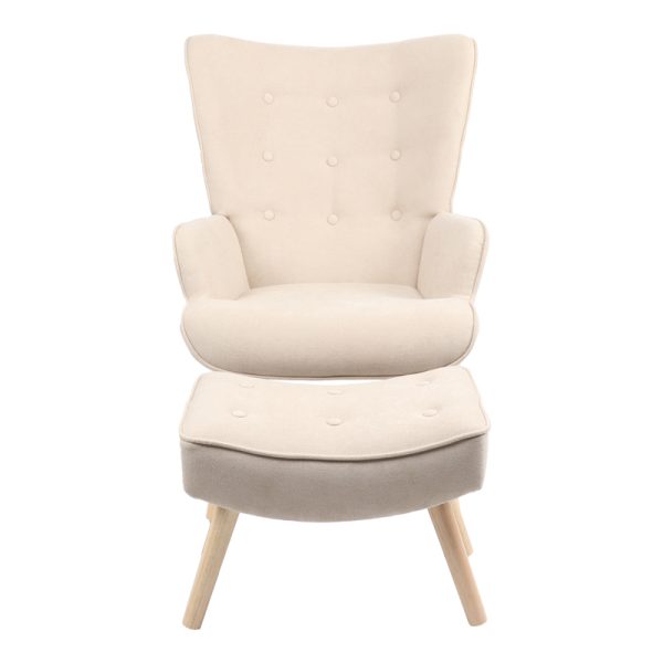 255 000036 2 4 Armchair with footstool Vivienne pakoworld fabric beige-natural leg 75x69x96cmIndoor furniture > Living room armchairs