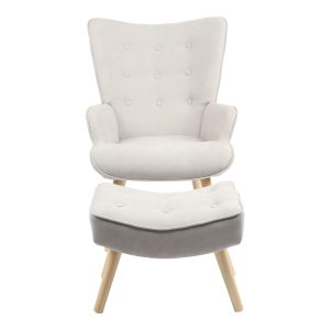 255 000037 2 3 Armchair with footstool Vivienne pakoworld fabric light grey-natural leg 75x69x96cmIndoor furniture > Living room armchairs