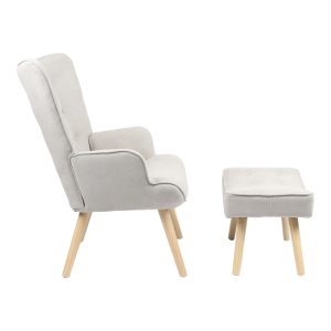 255 000037 3 3 Armchair with footstool Vivienne pakoworld fabric light grey-natural leg 75x69x96cmIndoor furniture > Living room armchairs
