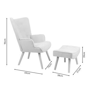 255 000037 4 3 Armchair with footstool Vivienne pakoworld fabric light grey-natural leg 75x69x96cmIndoor furniture > Living room armchairs