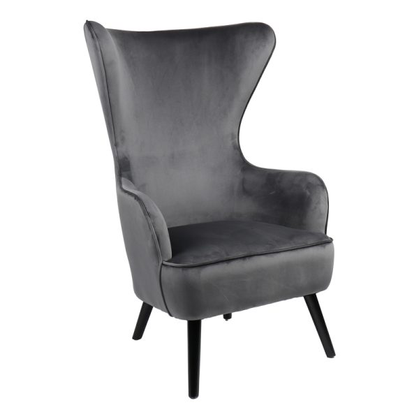 255 000056 7 Armchair Byfon pakoworld anthracite velvet and rubberwood leg in black shade 76x83x117cmIndoor furniture > Living room armchairs