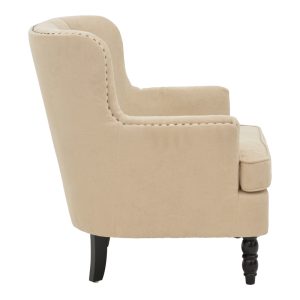 255 000057 2 5 Αrmchair Keisi pakoworld beige fabric-rubberwood leg in black shade 81.5x84x92.5cmSPRING OFFERS