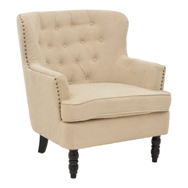 255 000057 8 Αrmchair Keisi pakoworld beige fabric-rubberwood leg in black shade 81.5x84x92.5cmSPRING OFFERS