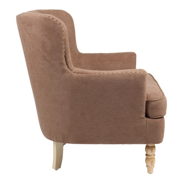 255 000065 2 2 Armchair Keisi pakoworld brown fabric-natural wooden leg 81.5x84x92.5cmIndoor furniture > Living room armchairs