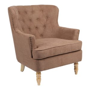 255 000065 5 Armchair Keisi pakoworld brown fabric-natural wooden leg 81.5x84x92.5cmIndoor furniture > Living room armchairs