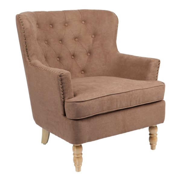 255 000065 5 Armchair Keisi pakoworld brown fabric-natural wooden leg 81.5x84x92.5cmIndoor furniture > Living room armchairs