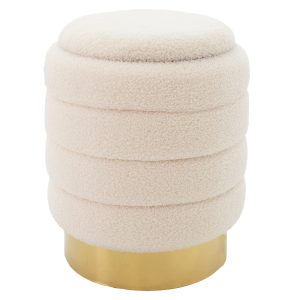 257 000014 8 Stool-trunk Dazzle pakoworld boucle cream-golden D36x44cmIndoor furniture > Stools