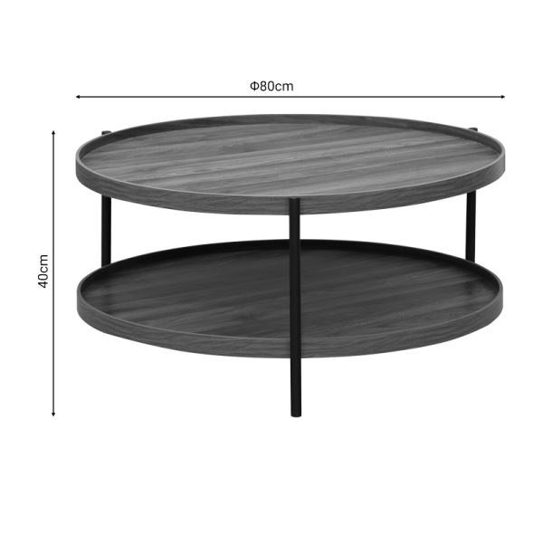 260 000018 3 10 Coffee table Portogie pakoworld mdf walnut - metal black D80x40cmIndoor furniture > Coffee tables