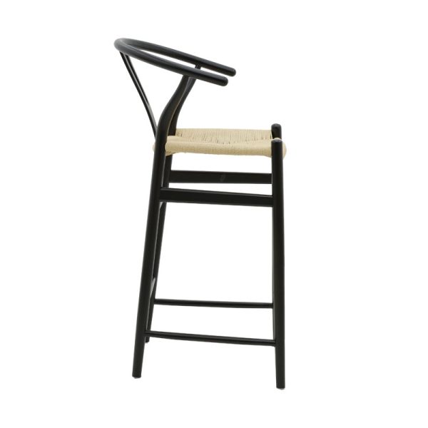 263 000004 2 2 Bar stool Wishbone pakoworld black beech wood-natural rope 53x54x107cmBOHO CHIC > Stools