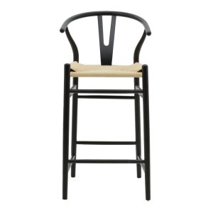 263 000004 3 2 Bar stool Wishbone pakoworld black beech wood-natural rope 53x54x107cmBOHO CHIC > Stools