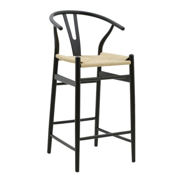 263 000004 5 Bar stool Wishbone pakoworld black beech wood-natural rope 53x54x107cmBOHO CHIC > Stools