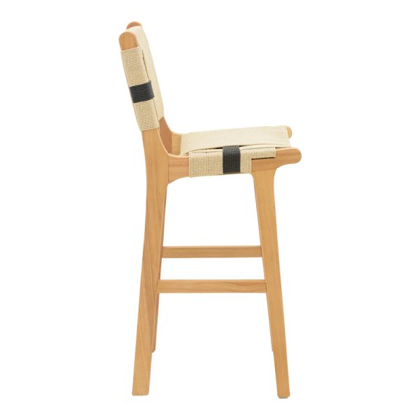263 000034 3 4 Bar stool Julien pakoworld natural rubberwood-natural-black rope 45x46x95cmBOHO CHIC > Stools