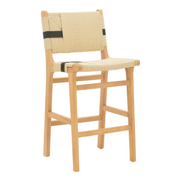 263 000034 7 Bar stool Julien pakoworld natural rubberwood-natural-black rope 45x46x95cmBOHO CHIC > Stools