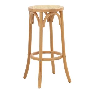 263 000037 5 Bar stool Serzo pakoworld beech wood and rattan in natural color Φ36x71cmBOHO CHIC > Stools