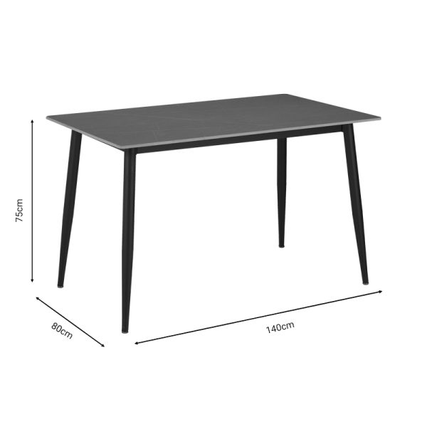 278 000005 3 5 Dining table Gustas pakoworld grey marble sintered stone-black metal 140x80x75cmIndoor furniture > Dining Tables