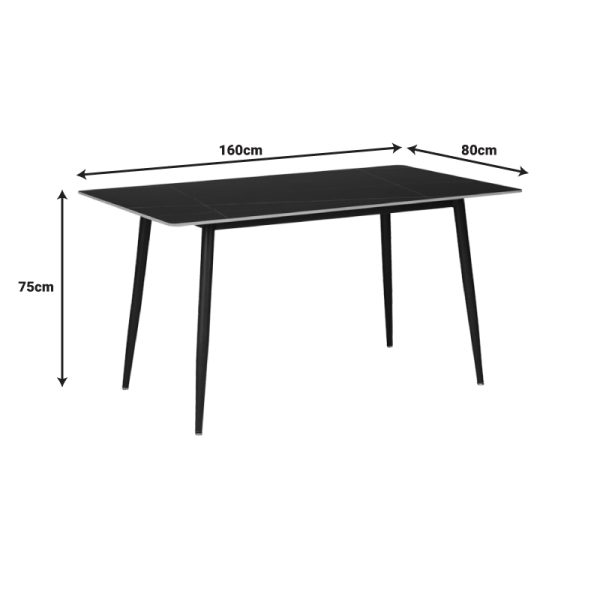 278 000009 3 7 Dining table Gustas pakoworld black marble sintered stone-black metal leg 160x80x75cmIndoor furniture > Dining Tables