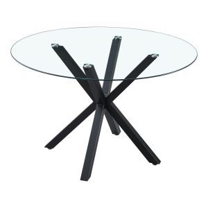 278 000015 2 6 Kitchen table Tavula pakoworld Glass-Metal with black metal legs D120x75cmIndoor furniture > Dining Tables