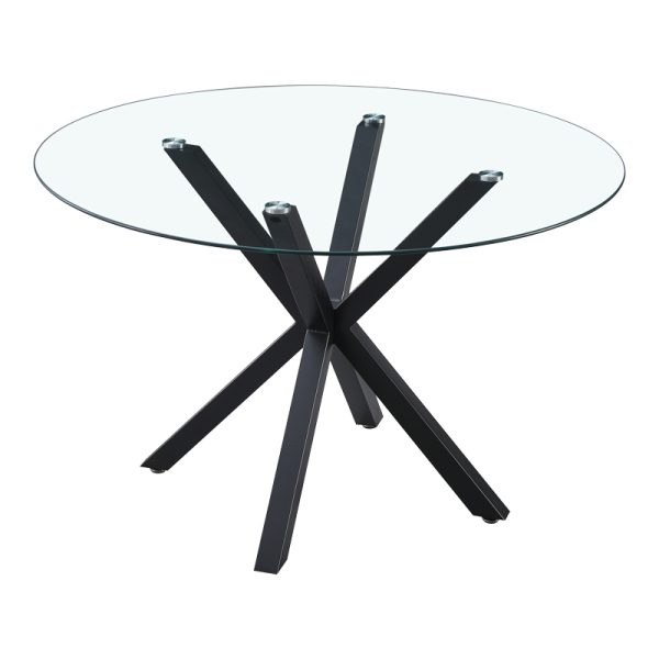 278 000015 2 6 Kitchen table Tavula pakoworld Glass-Metal with black metal legs D120x75cmIndoor furniture > Dining Tables