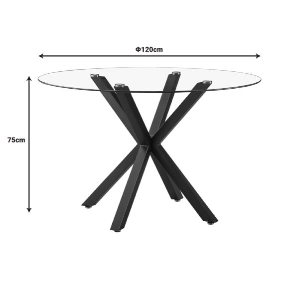 278 000015 4 6 Kitchen table Tavula pakoworld Glass-Metal with black metal legs D120x75cmIndoor furniture > Dining Tables