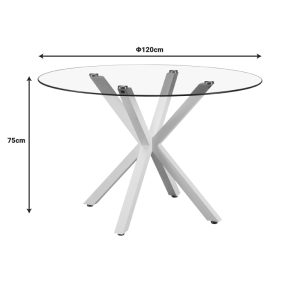 278 000016 4 6 Kitchen table Tavula pakoworld Glass-Metal with white metal legs D120x75cmIndoor furniture > Dining Tables