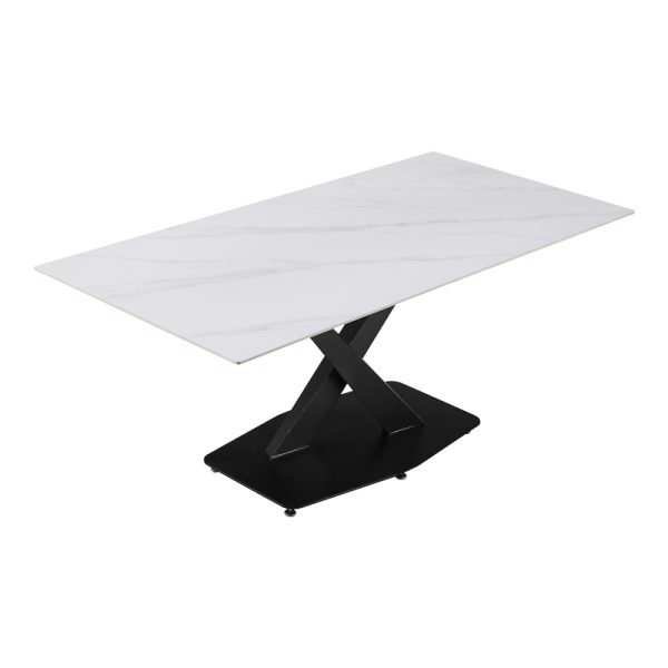 278 000017 2 2 Kitchen table Tafel pakoworld sintered white stone with black metal legs 180x90x76cmIndoor furniture > Dining Tables