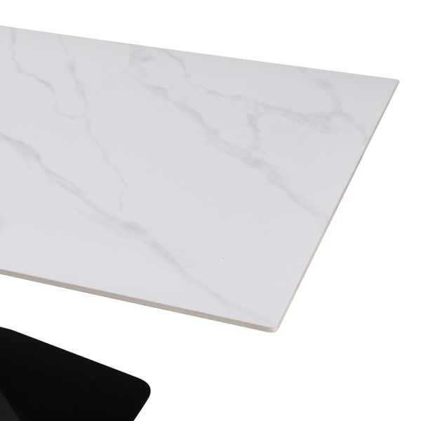 278 000017 3 2 Kitchen table Tafel pakoworld sintered white stone with black metal legs 180x90x76cmIndoor furniture > Dining Tables