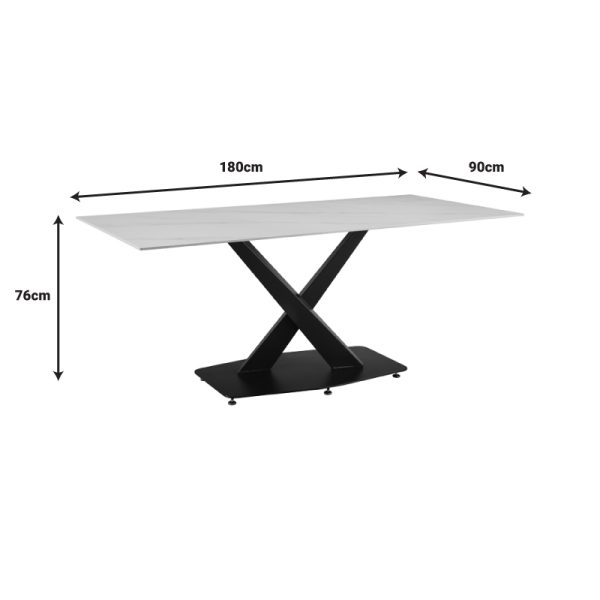 278 000017 4 2 Kitchen table Tafel pakoworld sintered white stone with black metal legs 180x90x76cmIndoor furniture > Dining Tables