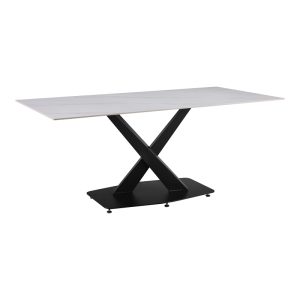 278 000017 5 Kitchen table Tafel pakoworld sintered white stone with black metal legs 180x90x76cmIndoor furniture > Dining Tables