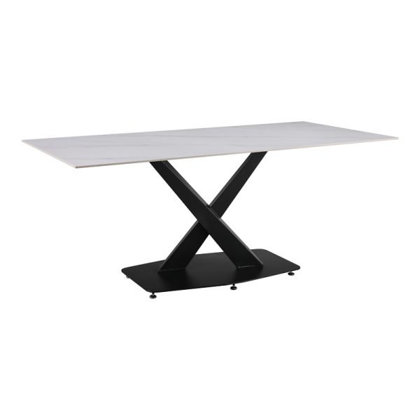 278 000017 5 Kitchen table Tafel pakoworld sintered white stone with black metal legs 180x90x76cmIndoor furniture > Dining Tables