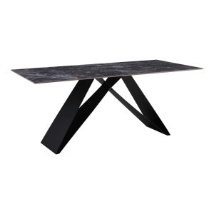 278 000020 12 Kitchen table Meja pakoworld sintered black stone with black metal legs 180x90x76cmIndoor furniture > Dining Tables