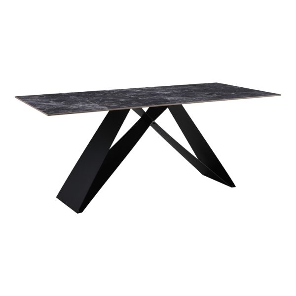 278 000020 12 Kitchen table Meja pakoworld sintered black stone with black metal legs 180x90x76cmIndoor furniture > Dining Tables