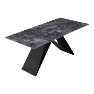 278 000020 2 9 Kitchen table Meja pakoworld sintered black stone with black metal legs 180x90x76cmIndoor furniture > Dining Tables