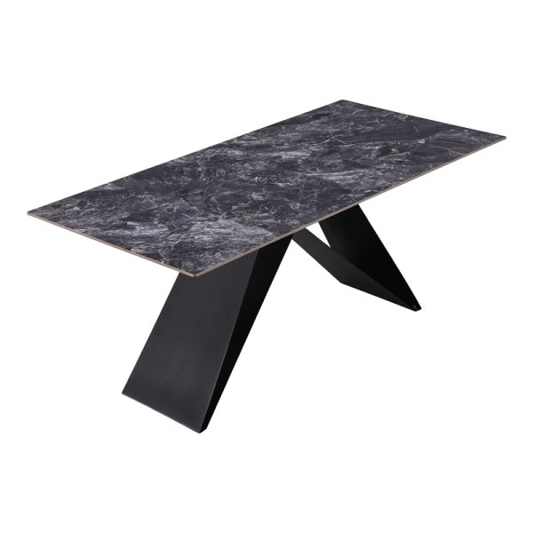 278 000020 2 9 Kitchen table Meja pakoworld sintered black stone with black metal legs 180x90x76cmIndoor furniture > Dining Tables
