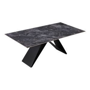 278 000022 2 5 Kitchen table Meja pakoworld sintered black stone with black metal legs 200x100x76cmIndoor furniture > Dining Tables