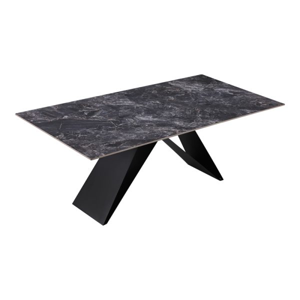 278 000022 2 5 Kitchen table Meja pakoworld sintered black stone with black metal legs 200x100x76cmIndoor furniture > Dining Tables