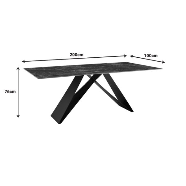 278 000022 4 5 Kitchen table Meja pakoworld sintered black stone with black metal legs 200x100x76cmIndoor furniture > Dining Tables
