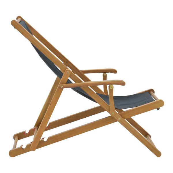 282 000004 2 5 Chaise longue Xurian pakoworld acacia wood natural-cloth pvc blackOutdoor furniture > Sunbeds