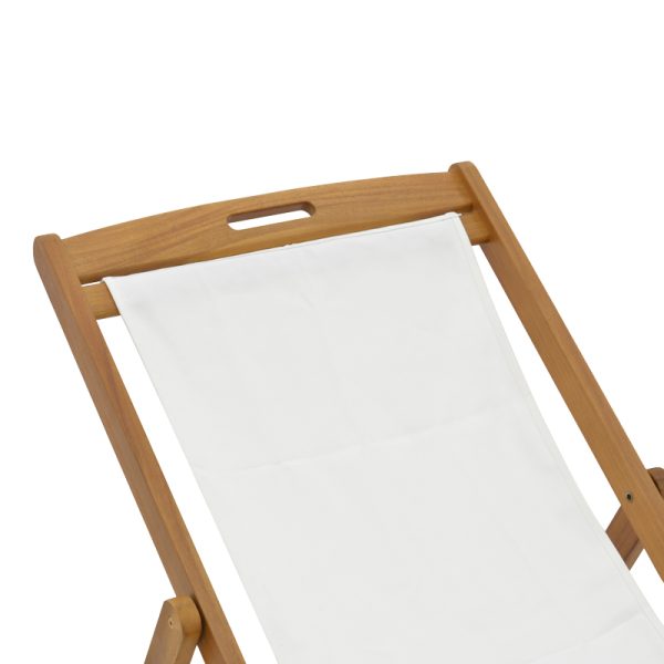 282 000005 3 10 Chaise longue Franclow pakoworld acacia wood natural-cloth pvc whiteOutdoor furniture > Sunbeds