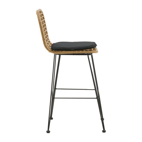 286 000001 2 3 Naoki pakoworld bar stool with PE cushion natural-metal black leg 46x56x110cmOutdoor furniture > Stools bar