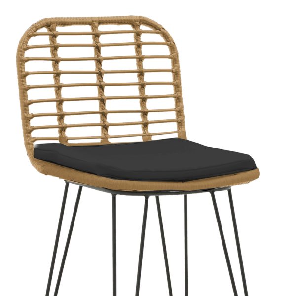286 000001 4 3 Naoki pakoworld bar stool with PE cushion natural-metal black leg 46x56x110cmOutdoor furniture > Stools bar