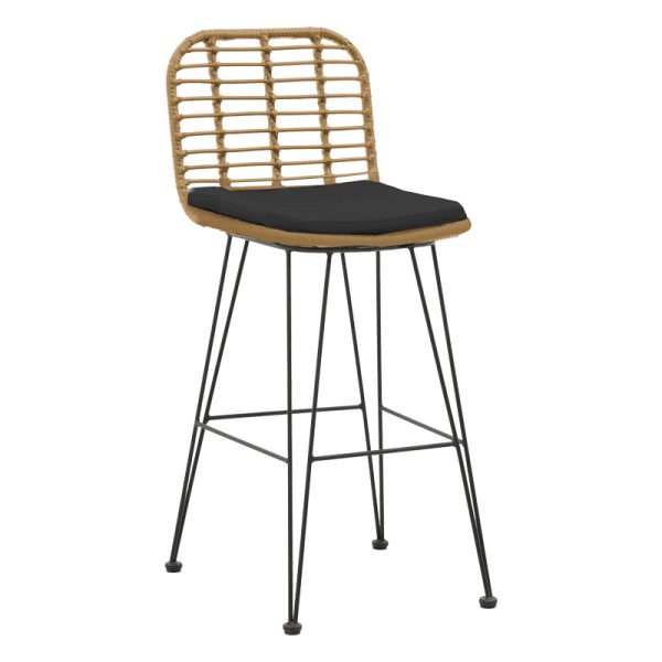 286 000001 6 Naoki pakoworld bar stool with PE cushion natural-metal black leg 46x56x110cmOutdoor furniture > Stools bar