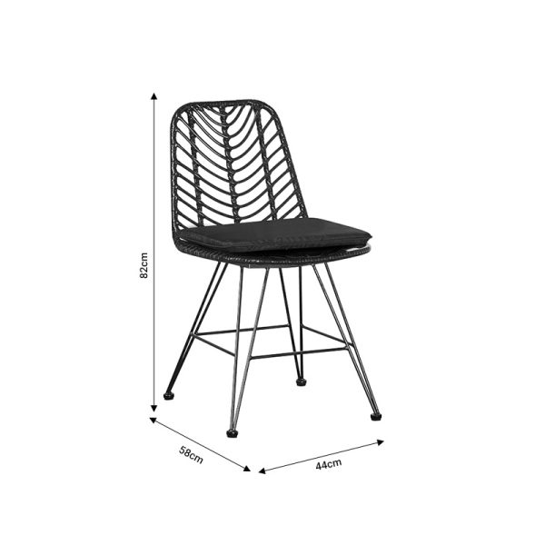 286 000004 4 4 Garden chair Naoki pakoworld with cushion pe black-metal black leg 44x58x82cmOutdoor furniture > Garden chair