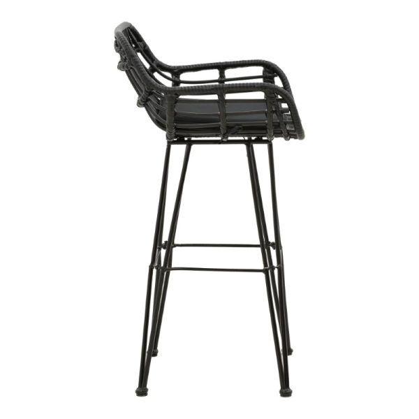 286 000007 2 2 Bar stool Naoki pakoworld with cushion pe black-metal black leg 52x50x90cmOutdoor furniture > Stools bar