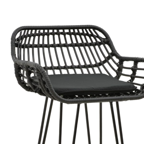 286 000007 4 2 Bar stool Naoki pakoworld with cushion pe black-metal black leg 52x50x90cmOutdoor furniture > Stools bar