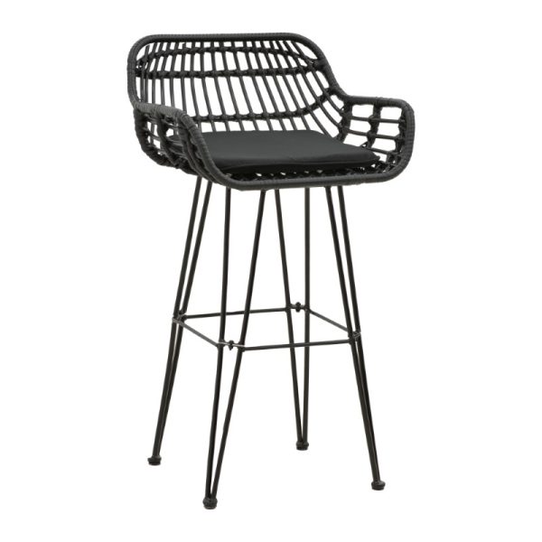 286 000007 5 Bar stool Naoki pakoworld with cushion pe black-metal black leg 52x50x90cmOutdoor furniture > Stools bar