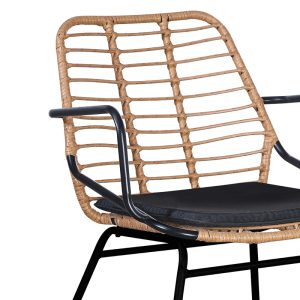 286 000008 2 3 Garden armchair Naoki pakoworld with cushion pe natural-metal black leg 58x63x81cmOutdoor furniture > Garden armchairs